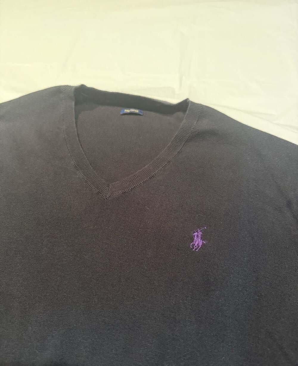 Polo Ralph Lauren Men's Black Pima Cotton V-Neck Long Sleeve Sweater Large